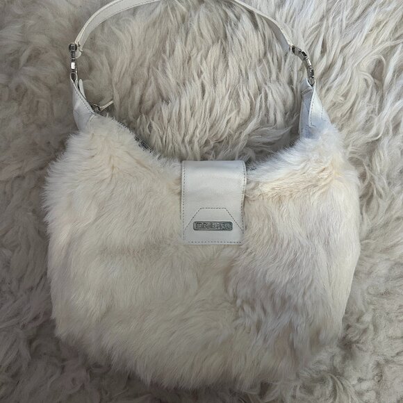ISABELLA FIORE Cream Rabbit Fur Shoulder Hobo Bag - Picture 2 of 8